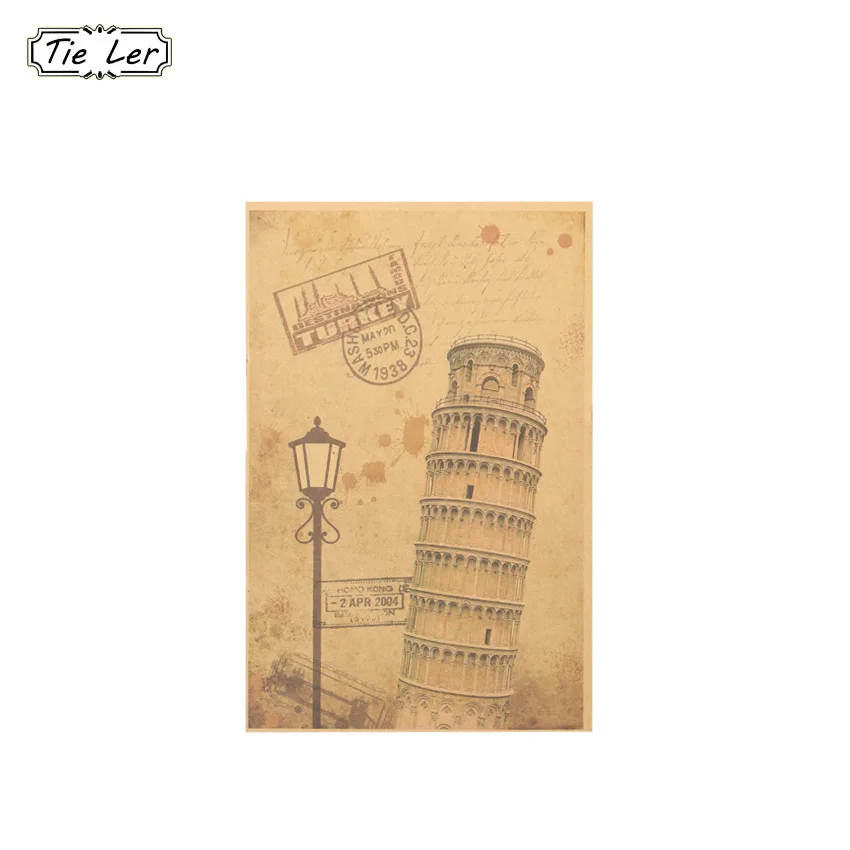 

2PCS Famous Italian Architecture Leaning Tower Minimalist Wall Sticker Poster Kraft Paper Wall Picture Modern Room Decoration