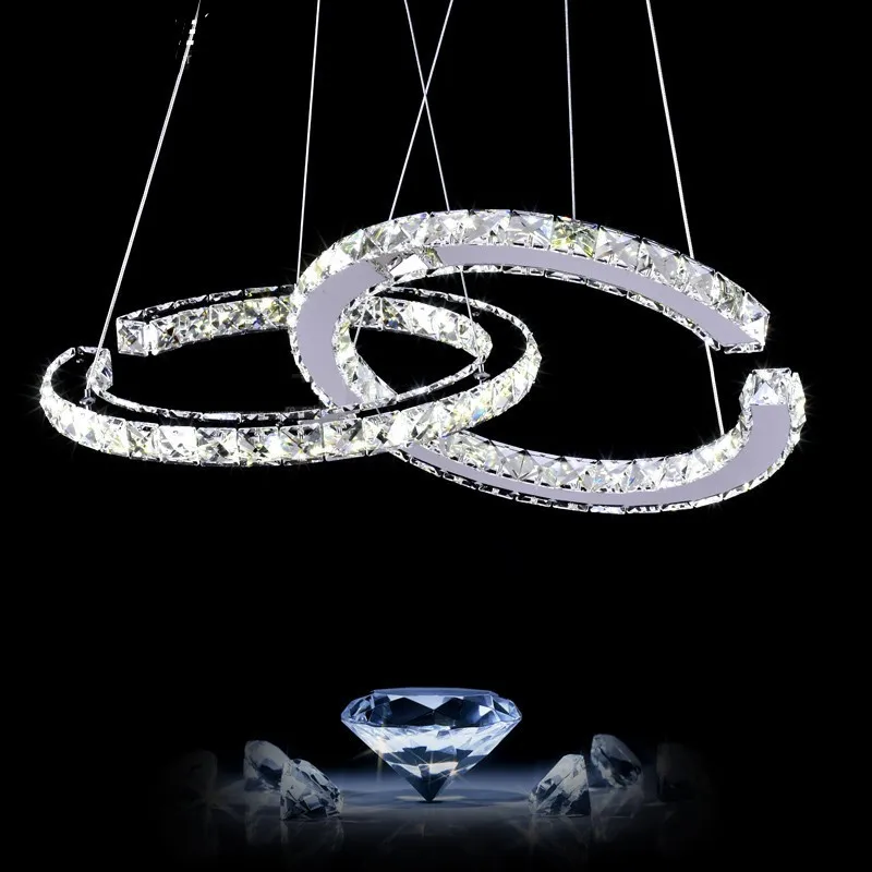 

pendant lighting double C 40CM diameter ring 3 colors dimmable LED crystal dining creative living room bedroom
