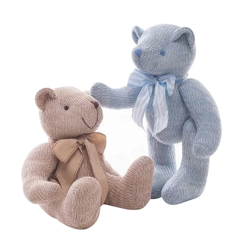 

28CM Wool Knitted Teddy Bear Dolls Active Joints Bears Comfort Baby Plush Toy Pillow for baby gifts