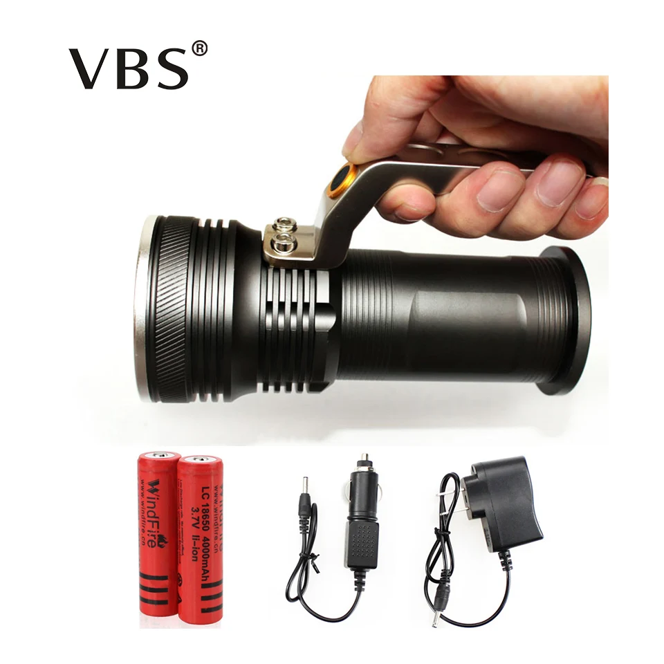 

T6 Movable outdoor lighting rechargeable portable camping spotlight LED Flashlight include 2*18650 battery and charger