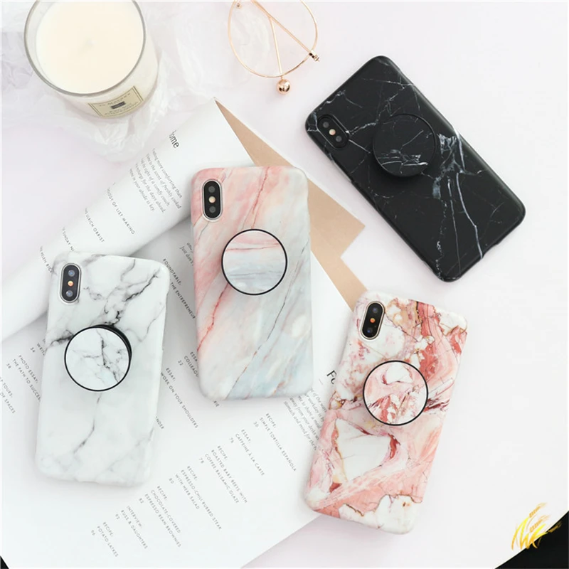 

WTSZKL simple marbled bracket mobile phone case for iPhone 8 7 6 6s PLUS fashion protective case for iPhone X Xs Max Xr