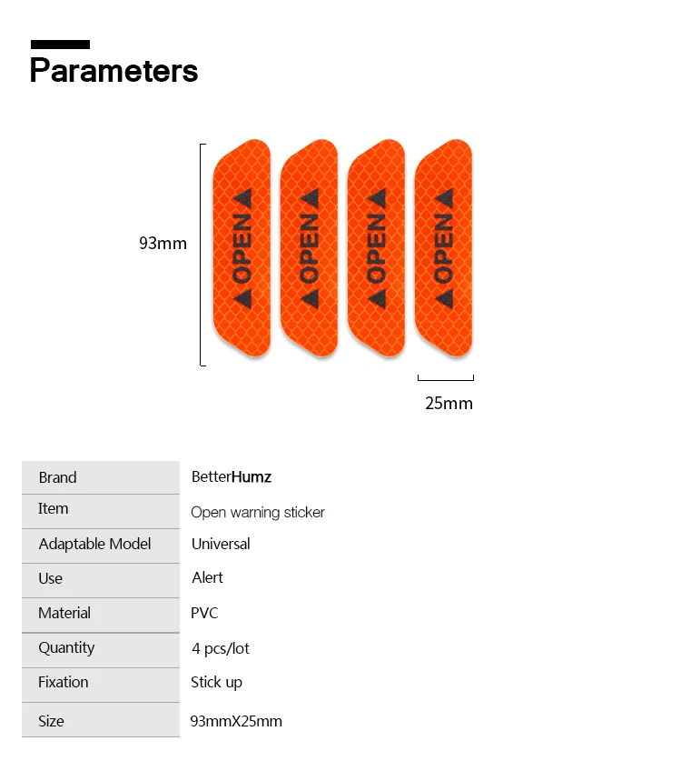 Betterhumz для BMW e90 f30 e60 f10 Универсальный 4 шт./компл. отражающая открытая Стикеры дверь открытой Предупреждение безопасности автомобиля Тюнинг автомобиля Стикеры