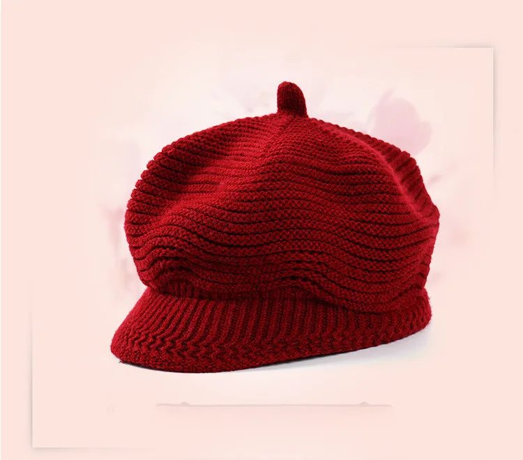 2018 Autumn And Winter New Cap Fashion Knit Shade Octagonal Beret Wild Art Painter Hat Soild Color ACI71 (8)