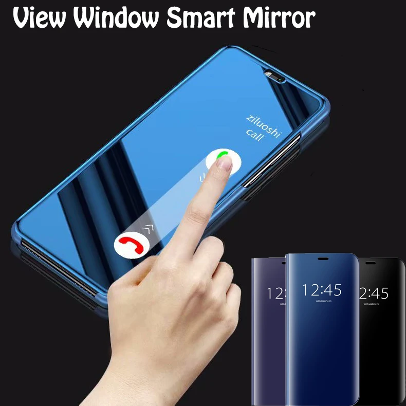 

Clear View Mirror Smart Case For Huawei Y6 Y9 2018 Flip Leather Stand Cover For Enjoy 8E 8 Plus 7S Honor 7A Y7 Prime 2018 Cases
