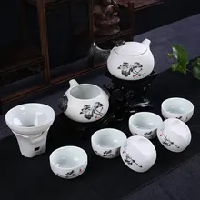 

Snowflake glaze ceramic teacup teapot set Chinese special pattern tea set Celadon teacup 6 people party gift set