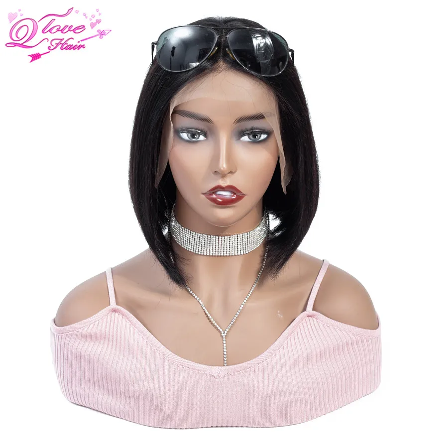 Queen Love 100% человеческие волосы короткие парики 13x4 бразильские волосы remy парики шнурка спереди человеческие волосы парики прямые волосы боб