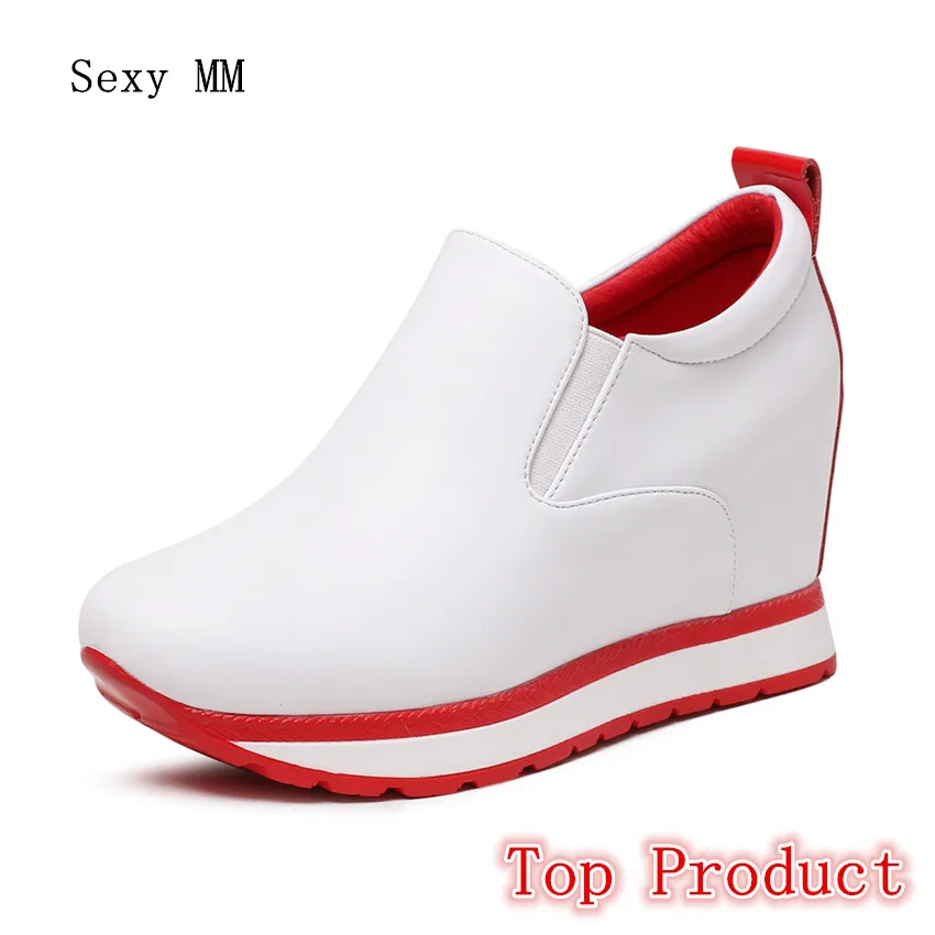 

Genuine Leather Wedges Slip On Shoes Women Flats Loafers Wedge Casual Height Increasing Flat Walking Shoes Plus Size 34 - 40