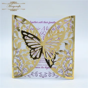 

Luxurious butterfly laser cut wedding invitation card in gold