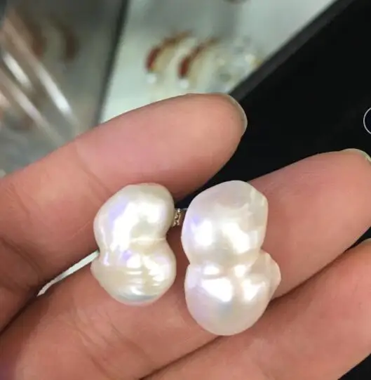 

Fashion Women Silver Baroque Pearl Earrings Stud Party Jewlery 10-14mm