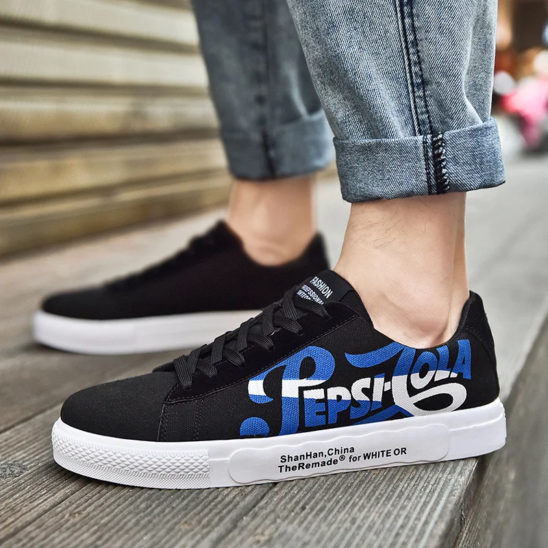2019 Canvas Shoe Ventilation Male Casual Platform Shoes Young Trend Doodle Men's Skate Shoes Zapatos De Hombre Sneakers Men