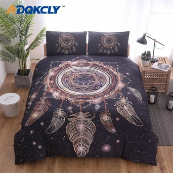 

ADQKCLY 2018 Bohemia Bed Duvet Cover Set Printed Dream Catcher Feather Polyester Quilt Cover Pillowcase Bedclothes Decor Bedroom