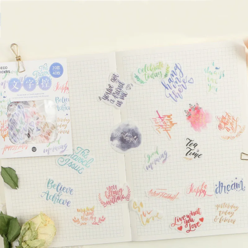 Korean Stationery 40pcs/lot Creative Letter Plants Foods Decorative Adhesive Stickers