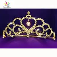 Павлин звезда свадебное невесты партия Качество сердце горный хрусталь золото Цвет гребень тиара ct1086 - изображение