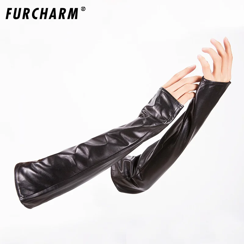 

Russia Women Winter Real Leather Gloves Evening Party Long Genuine Sheepskin Gloves Warm lined High-grade Gloves Special Offer