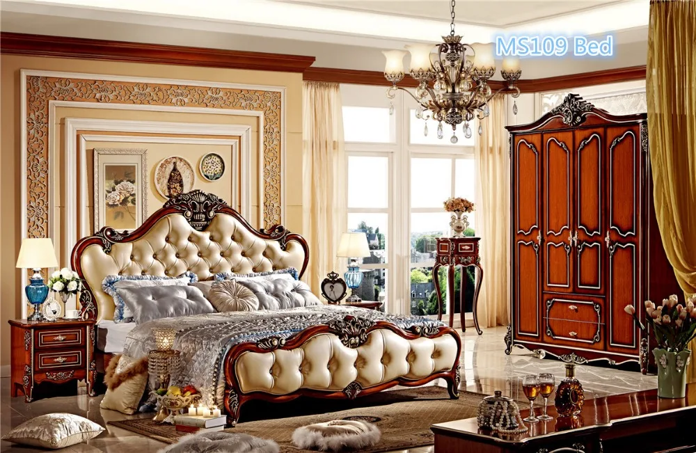 Европейский Стиль королевская мебель роскошная классическая резная деревянная двуспальная кровать