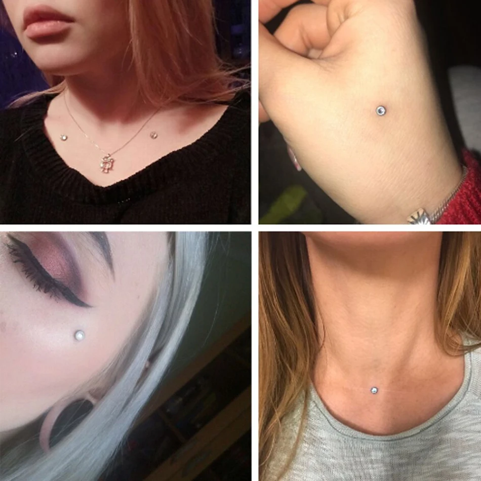 Titanium Tattoo Dermal Anchor Tops Micro Dermal Head Surface Piercing CZ Gem Skin Diver Anchors Body Piercing Jewelry 1PC