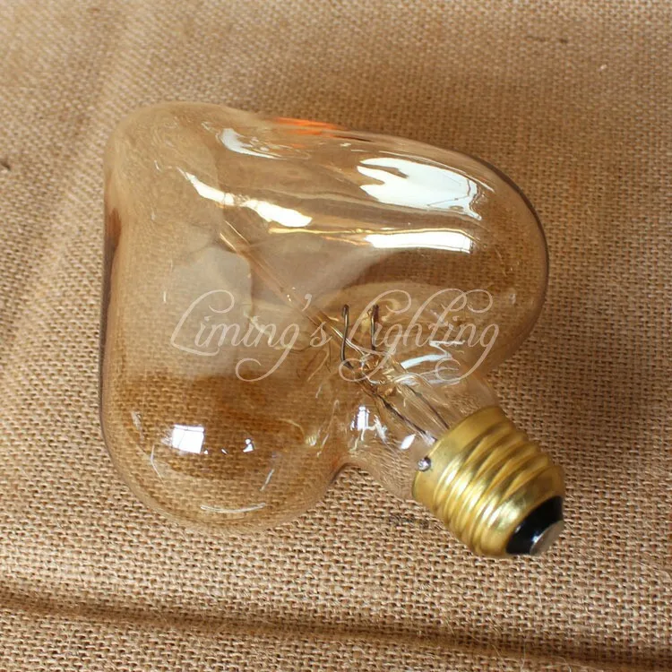 Лампа накаливания в форме сердца, винтажный светодиодный светильник E27, античное стекло, 40 Вт, 220 В, лампа Эдисона, украшение дома