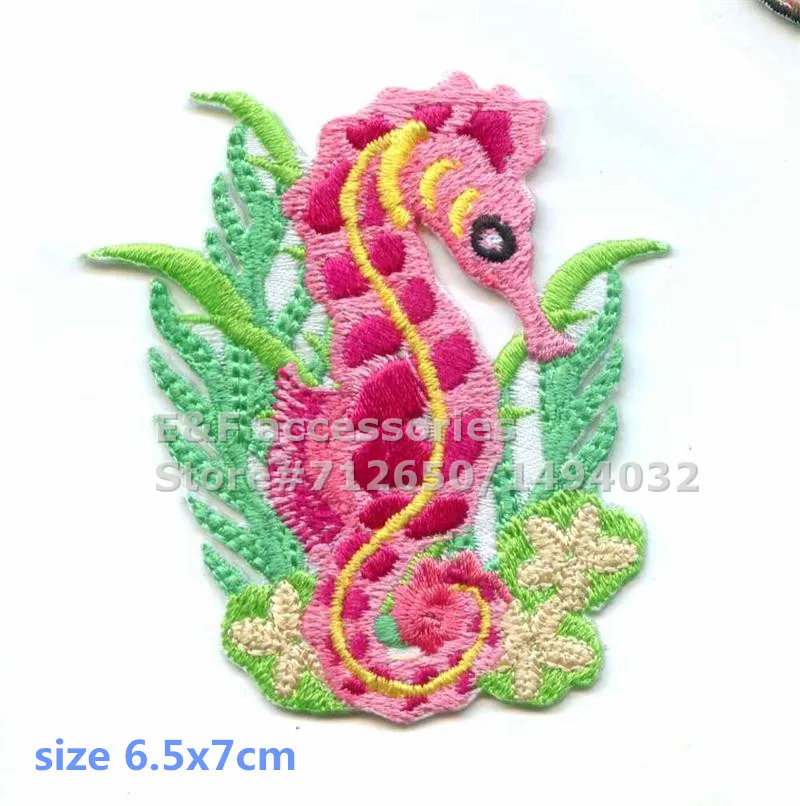 

New arrival 10 pcs Marine Fish Sea Horse Embroidered patches iron on cartoon Motif Applique XP embroidery accessory 151109
