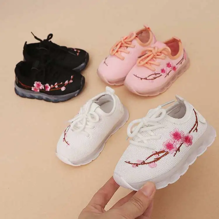 Kids sneakers 2019 new breathable solid mesh girls & boys casual shoes lighted floral children shoes lace-up sneakers (5)