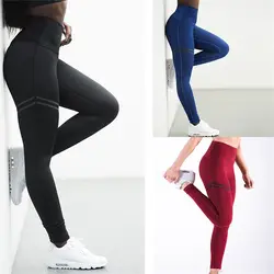 2019 Activewear Высокая Талия Фитнес леггинсы Для женщин Брюки Модный пэчворк тренировки Леггинсы стрейч тонкий спортивной Джеггинсы 5822