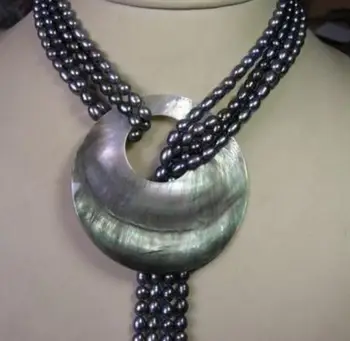 

2 Strands 6-7mm Black Freshwater Pearl Necklace Shell a(5.18)