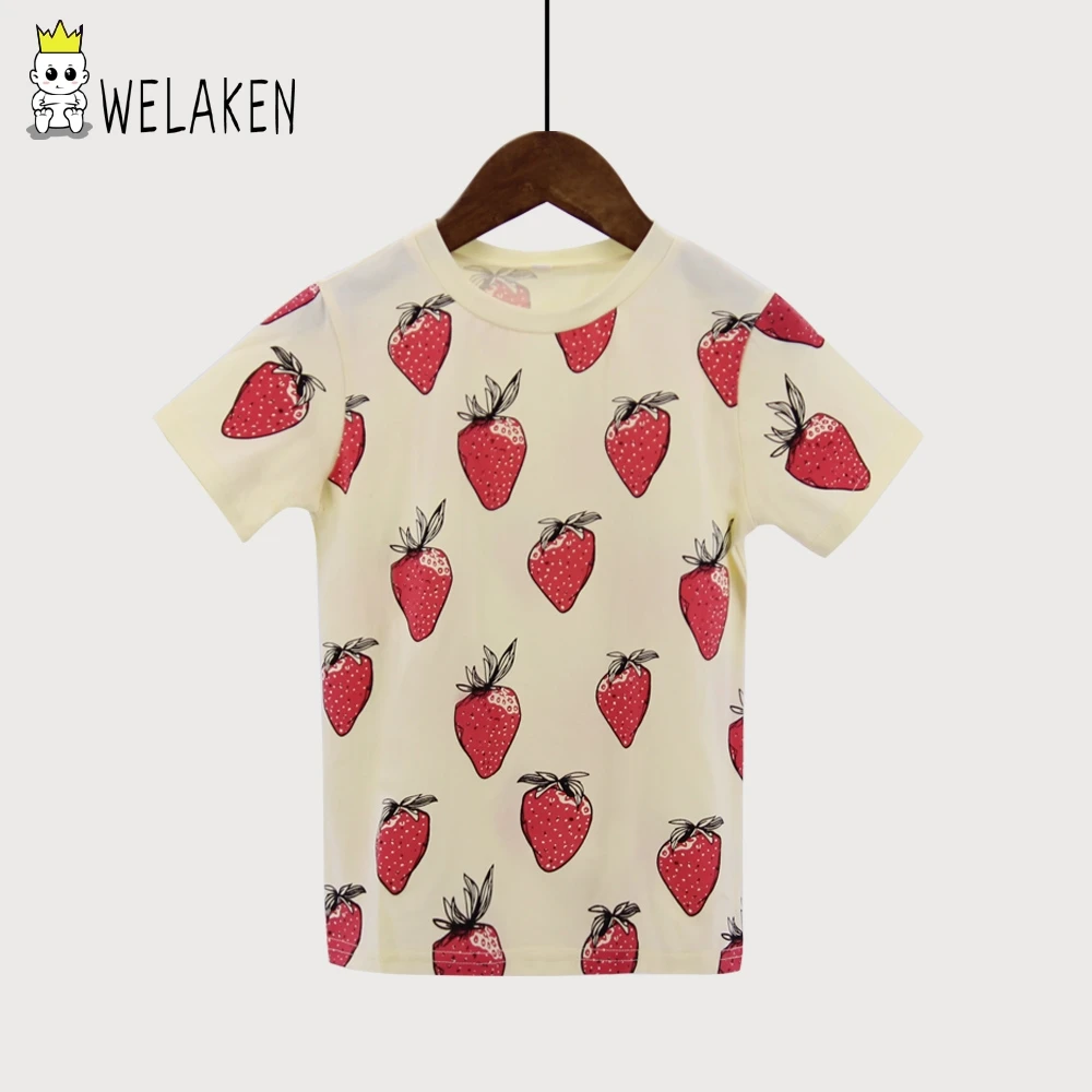 Fashion Girls Boys T shirts Summer Short Sleeve Strawberry Pattern