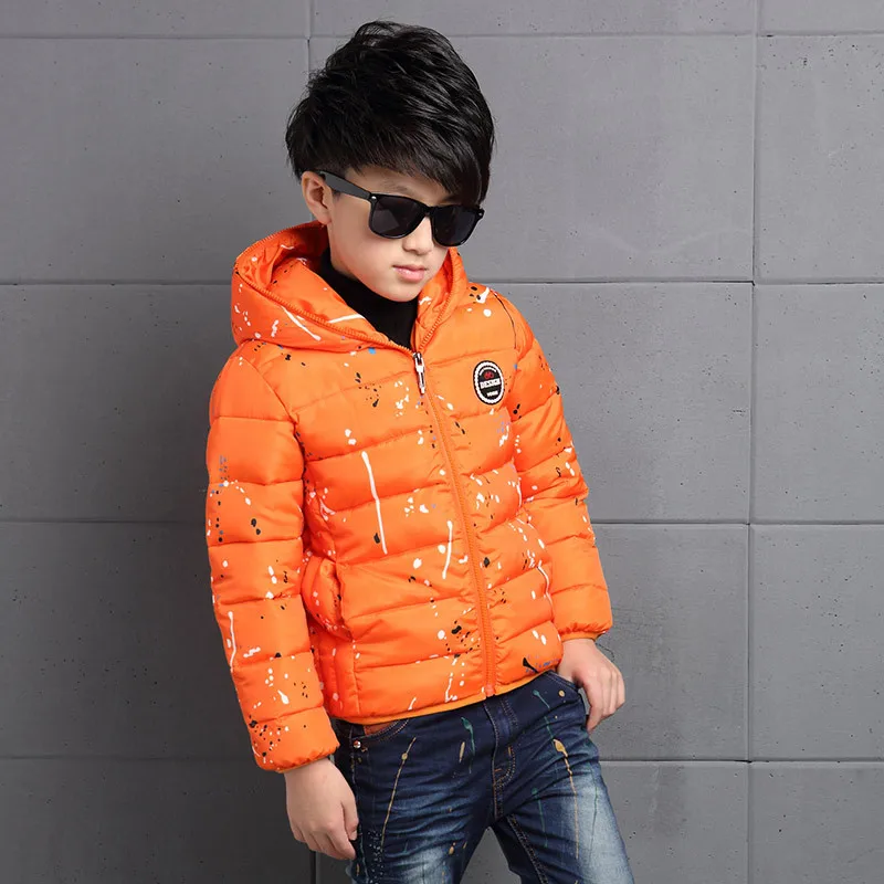 

Winter Casual Kids Boys Outerwears Cotton Short Zipper Print Hooded Boys Parkas 4 6 8 10 12 14 16 Yeasrs Children's Clothing