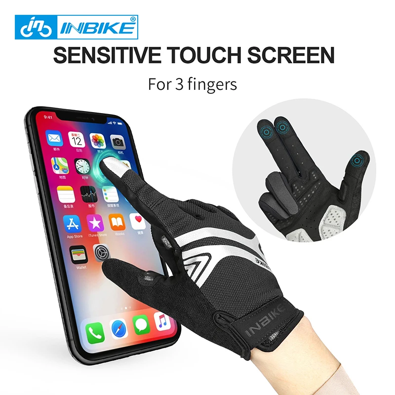 INBIKE ciclismo guantes pantalla táctil GEL bicicleta guantes de deporte a prueba de golpes a prueba MTB Carretera dedo completa bicicleta guante para hombres mujer ciclismo