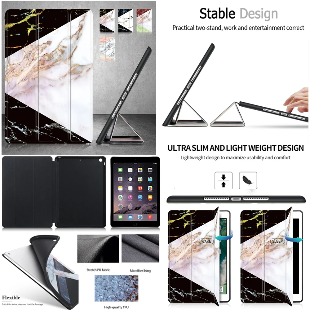 

For New iPad 9.7 2017 2018 Case Marble Pattern Leather Smart Flip stand Cover For iPad Pro 10.5 Protective Case for Apple iPad