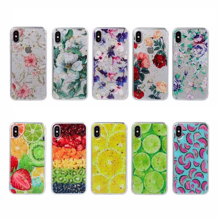 Блестками Мягкий чехол из термопластичного полиуретана для Iphone XS MAX X XR 8 7 Galaxy S10 S10e S9 Note 9 8 цветочно-фруктовым рисунком конфетти из фольги кукурузных хлопьев роскошный чехол 100 шт