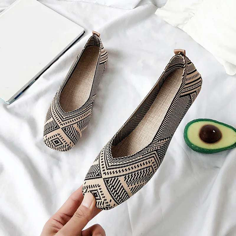 

Women Autumn Flat Vintage Shallow Knitting Stretch Shoe Slip On Ladies Spring Loafers Fashion Comfortable Casual Female Footwear