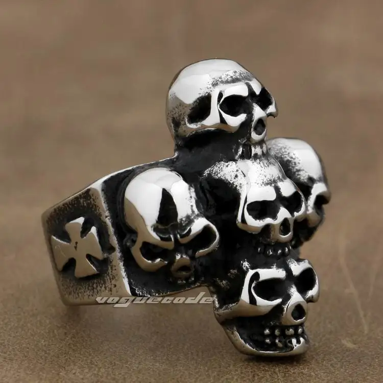 

316L Stainless Steel Huge Skull Cross Mens Biker Rocker Ring 7P001