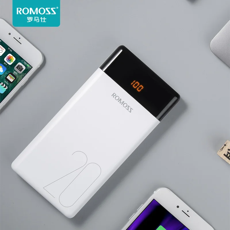  ROMOSS LT20 Power Bank 20000mAh External Battery Backup Power Support Lightning Type-c Micro USB In