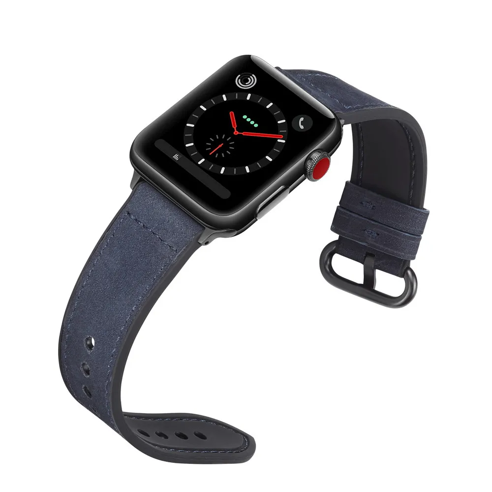 

Vintage Watch Straps for Apple Watch Series 4 Replacement Matte Leather+Silica Band with Protective Case 4 Colors