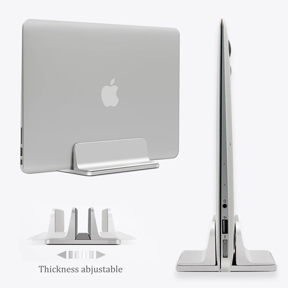 Aluminum Vertical Laptop Stand Thickness Adjustable Desktop NoteBooks Holder Erected Space-saving Stand for MacBook Pro / Air Aluminum Vertical Laptop Stand Thickness Adjustable Desktop NoteBooks Holder Erected Space-saving Stand for MacBook Pro / Air