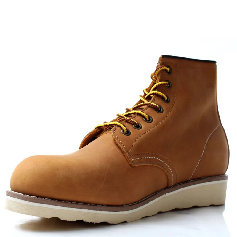 

2017 Handmade Vintage Botas Ankle Boots Breathable Tooling Boots Yellow Desert Rhubarb Genuine leaher Shoes