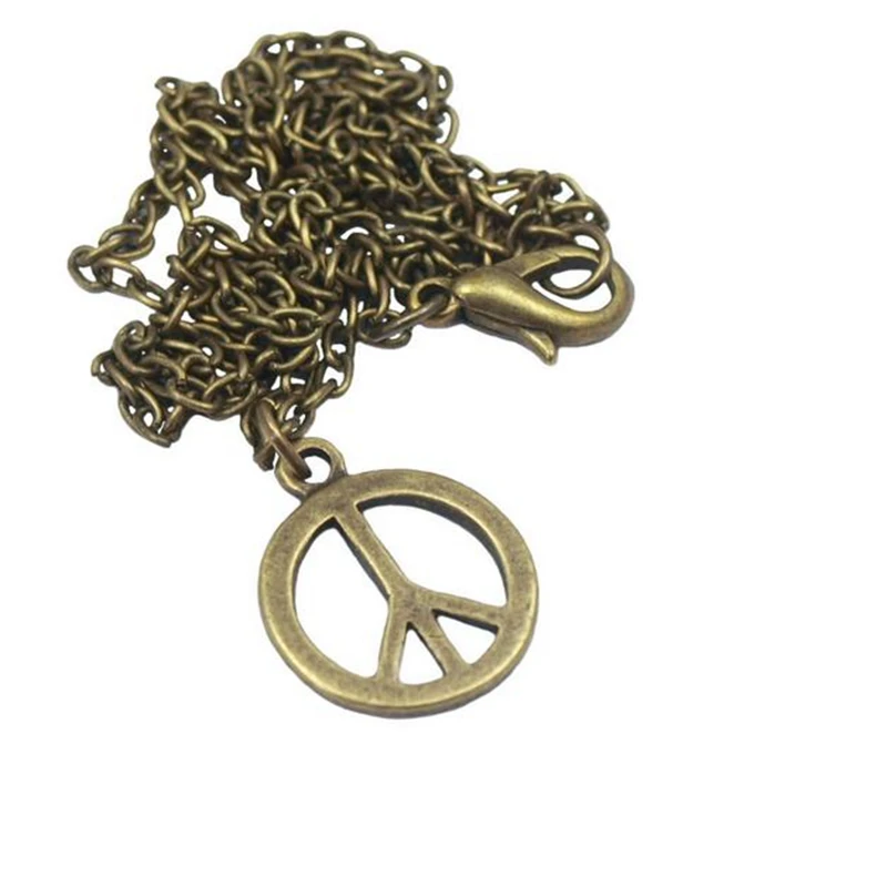 

Peace Sign Pendant Necklace Chain Vintage Bronze Peace Symbol Statement Long Necklace Women Jewelry Birthday Friendship Gift NEW