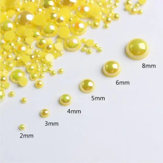 1000pcs/bag colourful round half pearl beads flat back For jewelry making Sewing Plastic ABS Pearl Beads2mm/3mm/4mm/5mm/6mm/8mm - Цвет: Lemon Yellow AB