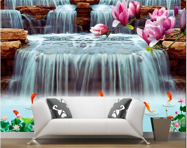 Home Decoration Customized Wallpaper Orchid Rock Waterfall Home Decoration Customized Wallpaper Orchid Rock Waterfall Background Wall Mural Painting Photos