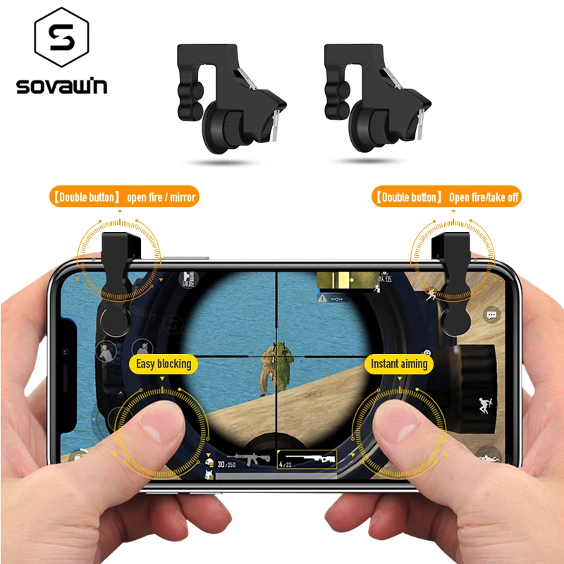 

Sovawin Gamepad PUBG Mobile Trigger Control Cell Phone Controller Aim L1R1 Shooter Phone Game Fire Button For Iphone Android