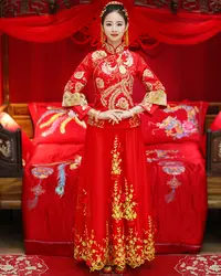 Китайский стиль невесты вышивка cheongsam свадебной церемонии платья костюм вечернее платье show Одежда Тонкий феникс Qipao