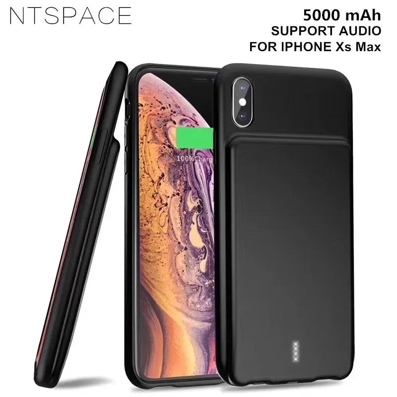 Goede NTSPACE 5000 mah Draagbare Batterij Oplader Voor iphone Xs Max XR Externe Power Bank Terug Klem Opladen Case Ondersteuning audio