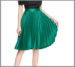 Длинные атласные блеск в сезон весна-лето плиссированные юбки половинной длины юбки высокой талии юбка в форме орган плиссе chic юбка зеленый
