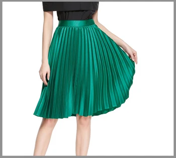 

Long satin gloss in spring and summer pleated skirt half-length skirt high waist A-shaped skirt organ pleated chic skirt green