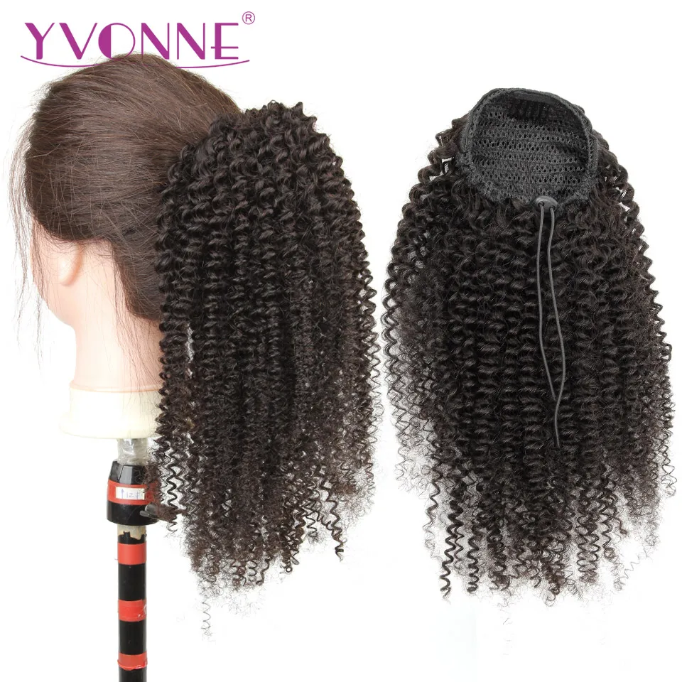 

Yvonne 4B 4C Kinky Coily Drawstring Ponytail Human Hair Brazilian Virgin Hair Clip In Extensions Natural Color 1 Piece