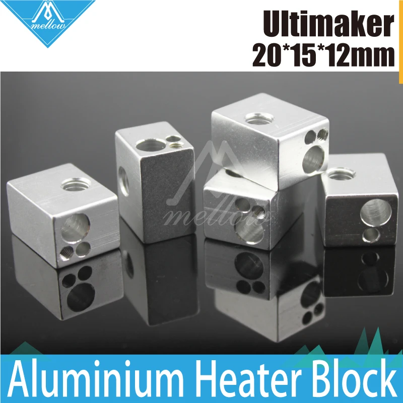  Hotsale Wholesale 5PCS/LOT 3D Printer Accessories Aluminium Heater Block For Ultimaker Extruder Hot End 25*15*12mm Free Shipping 