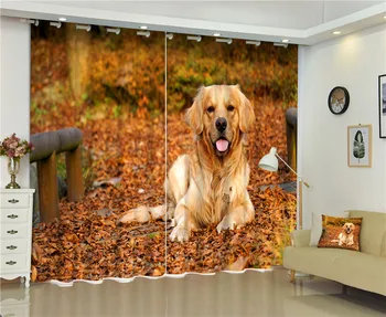 

2017 Golden Retriever 3D Blackout Curtains For Living room Bedding room Decor Tapestry Wall Carpet Drapes Cotinas