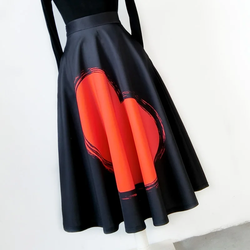 

New Arrival Spring Fall Winter Women Printing A-line Middle Long Umbrella Skirt XHSD-3295