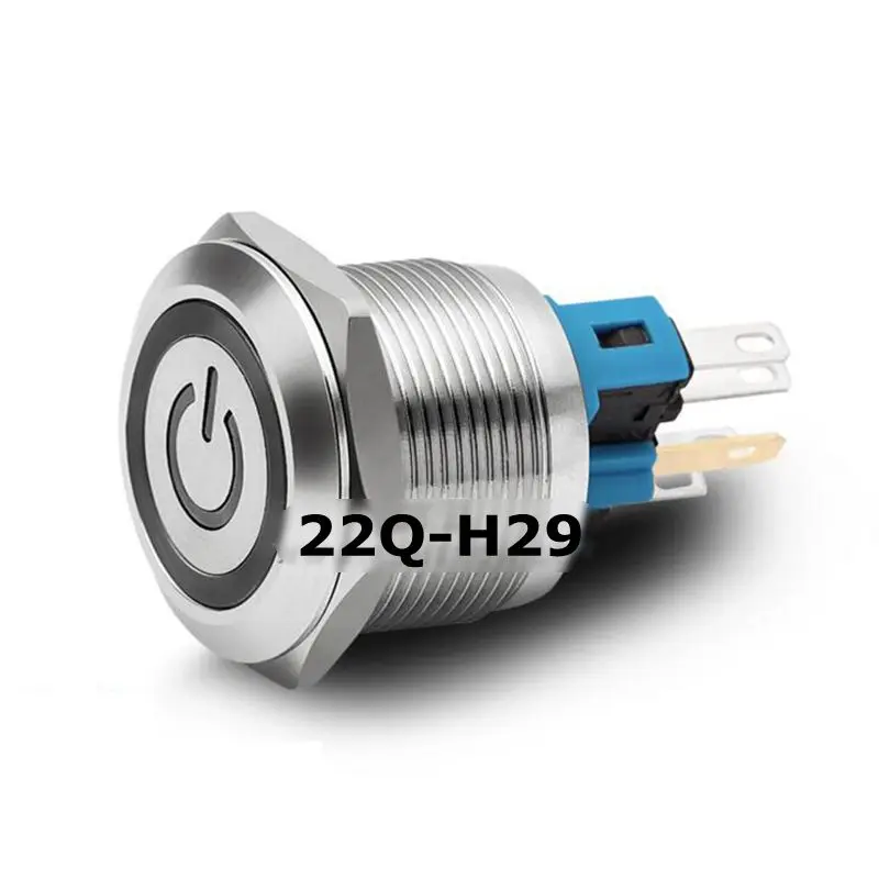 

22mm Flat Power Symbol Ring LED Head Momentary/Self-locking Waterproof IP65 Stainless Steel PIN 1NO1NC Metal Push Button Switch