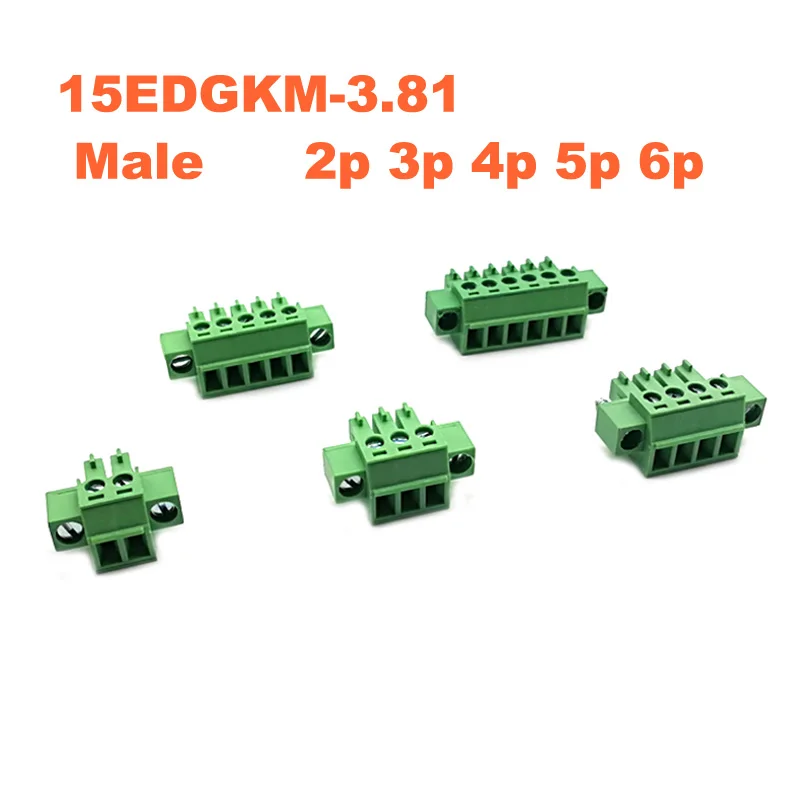 5 шт. Шаг 3,81 мм под прямым углом 2 3 4 5 6 P винт плагин PCB клеммный блок Съемный разъем мужской/женский 15 EDGKM+ RM morsettiera